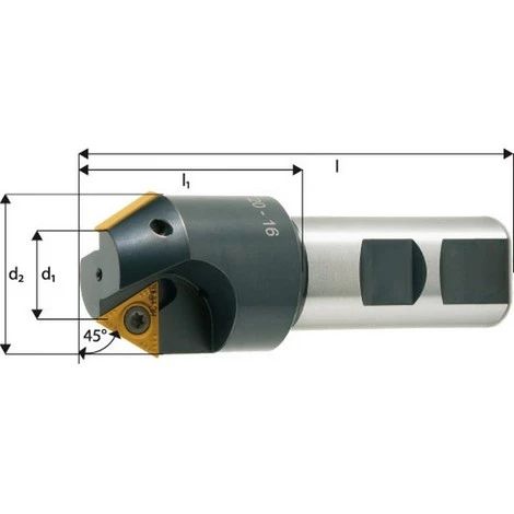 FP Fraise à Chanfreiner 15°, 30°, 45°, 60°, 75° à Arrosage Central, Angle : 15 °, Ø D Min./max. D2 53 Mm, Ø D Min./max. D1 25 Mm, Dents : 3