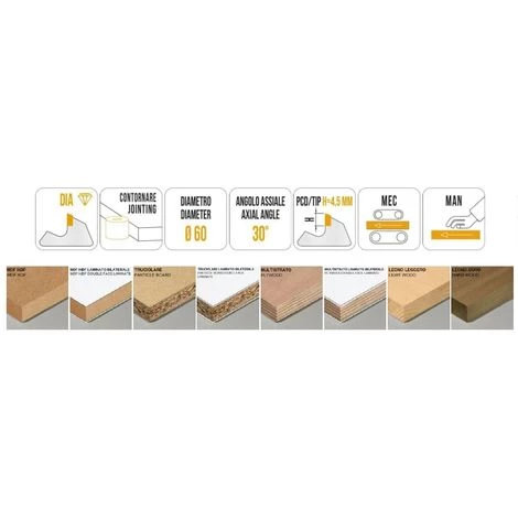 MTECF003.10 - FRAISES BORDEUSES À HÉLICE EN DIAMANT D60 PCD H2,5 MM AXIAL 30° - MOBILTECNICA _ .10_D60 | LU48 | Z2+2 | ZTOT12 | DB25 | AX30° | GAU | H4,5 – Image 3