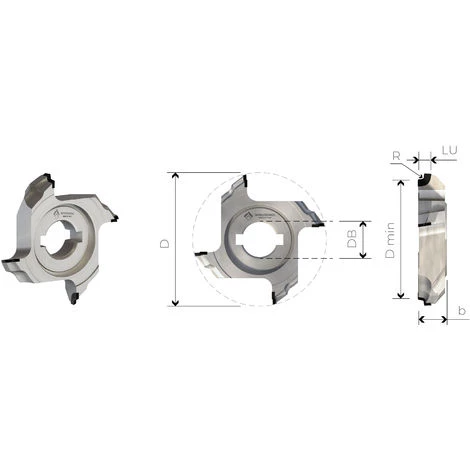 MTECF040.7 - FRAISES BORDEUSES EN DIAMANT POUR LE PROFILAGE AVEC TROU - MOBILTECNICA _ .7_D69 | B 17,5 | ZTOT4 | DB16 + 2 DKN | R 2 | DR | H3