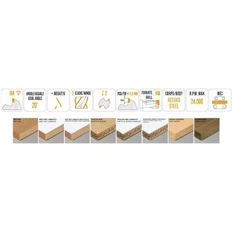 MTEC020.6 - FRAISE HÉLICOÏDALE EN DIAMANT Z2+2 CORPS EN ACIER PCD H2, 5 Mm - MOBILTECNICA _ .6_D16 | LU 35 | DS16 | LT95 | Z(2+2)(9DP+1HW) | AX20° | GAU | H2,5 â Image 2