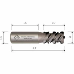 MTEC036.9 - FRAISE HÉLICOÏDALE EN DIAMANT Z2+2 ANGLE AXIAL 54,9° CORPS EN ACIER PCD H4,5 Mm - MOBILTECNICA _ .9_D20 | LU 25 | DS20 | LT90 | Z(2+2)(10DP+1DP) | AX54,9° | DR | H4,5