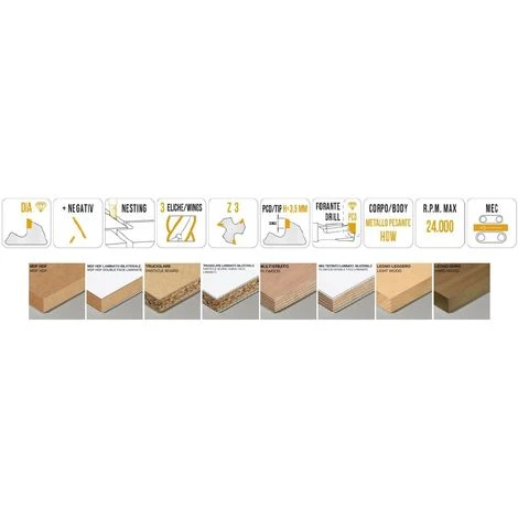 MTEC041.1 - FRAISE NESTING HÉLICOÏDALE EN DIA Z3+3 CORPS EN DENSIMET ESSENT NÉG - MOBILTECNICA _ .1_D12 | LU 21 | DS12 | LT70 | Z | AX20° | DR | H3,5 – Image 2