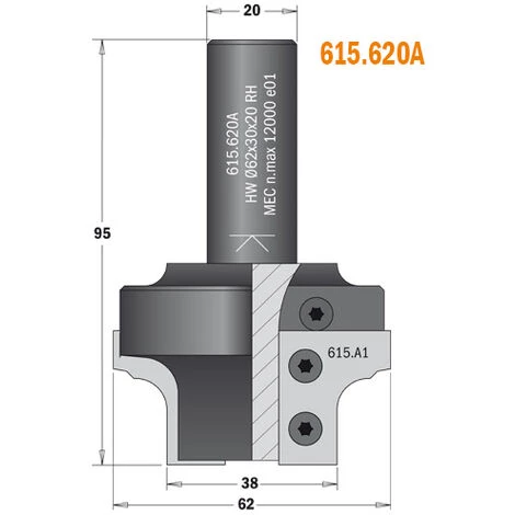 CMT ORANGE TOOLS 615.200D CORPS DE LA FRAISE (D) S=20X50 D=20X20X85 DR – Image 3