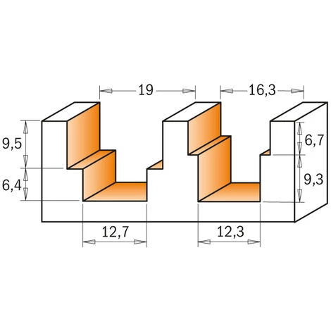 CMT ORANGE TOOLS 965.122.11 FRAISE A' DEFONCER POUR DOUBLE FEUILLURE HW D=12,3X9,3X16,3X6,7 L=80 DR Z2 – Image 3