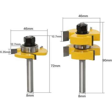LITZEE Jeu De 2 Couteaux à Percussion à Rainure Et à Languette 8-manche Jeu De Couteaux En Forme De T à 3 Dents Forme De Tige En T De 8 Mm Outil De Travail Du Bois – Image 2