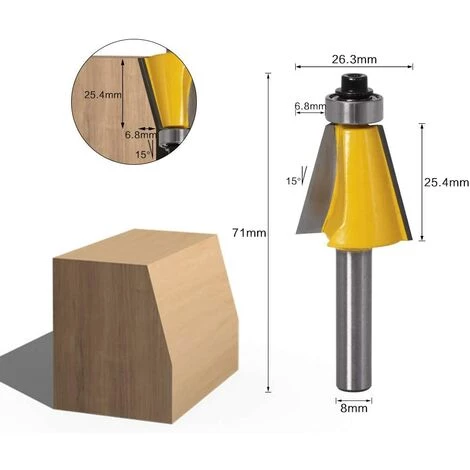 LITZEE 3pcs 8mm Tige Chanfrein Et Chanfrein Chanfrein Outil De Travail Du Bois Fraise Du Bois (15 Degrés + 22,5 Degrés + 30 Degrés) – Image 3