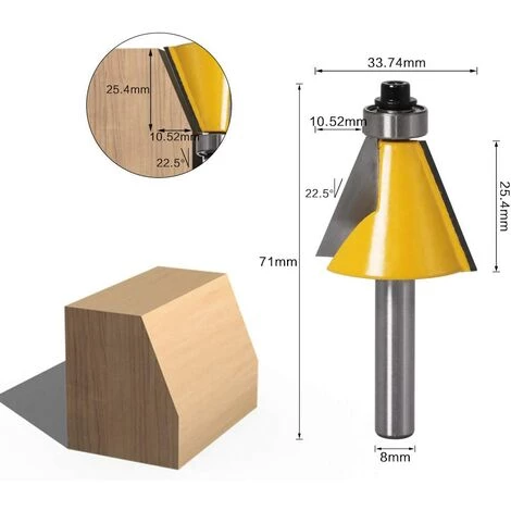 LITZEE 3pcs 8mm Tige Chanfrein Et Chanfrein Chanfrein Outil De Travail Du Bois Fraise Du Bois (15 Degrés + 22,5 Degrés + 30 Degrés) – Image 4