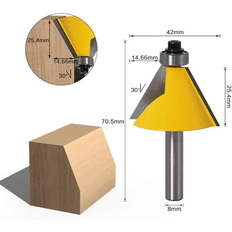 LITZEE 3pcs 8mm Tige Chanfrein Et Chanfrein Chanfrein Outil De Travail Du Bois Fraise Du Bois (15 Degrés + 22,5 Degrés + 30 Degrés) – Image 5