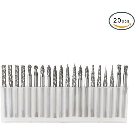 ABCRITAL 20 Pièces Ensemble De Fraises En Carbure Monobloc 0,118 ''( 3 Mm, Fraises À Limes Rotatives En Carbure De Tungstène À Tige Avec Un Diamètre De Tête De Coupe De 3 Mm S'Adapte À La Plupart Des Meuleuses Rotatives Pour Le Travail Du Bois, La Gravure, Le Perç – Image 3