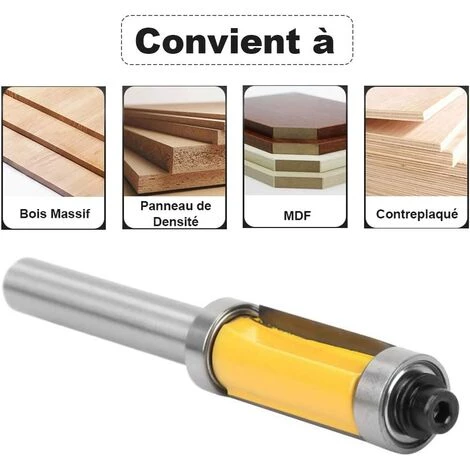 GUAZHUNIFR Fraise Pour Défonceuse, Affleureuse Et Toupie Queue Fraise à Affleurer Carbure De Tungstène Fraise à Copier Supérieur Et Inférieur De Roulement Couteau à Bois Jaune 25mm Coupe Guazhuni(8mm ) – Image 2