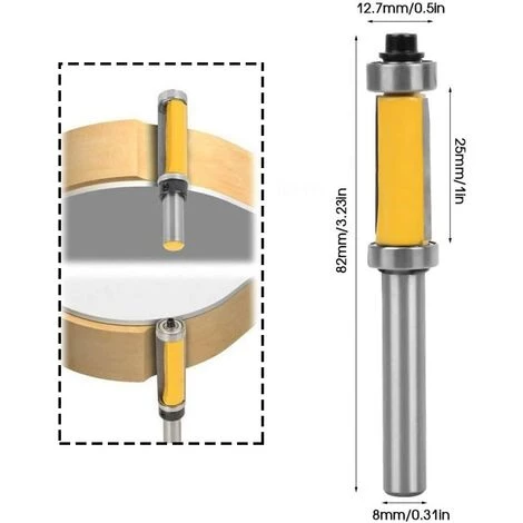 GUAZHUNIFR Fraise Pour Défonceuse, Affleureuse Et Toupie Queue Fraise à Affleurer Carbure De Tungstène Fraise à Copier Supérieur Et Inférieur De Roulement Couteau à Bois Jaune 25mm Coupe Guazhuni(8mm ) – Image 4