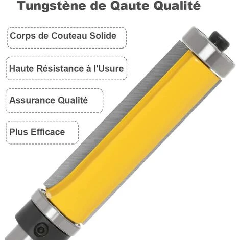 GUAZHUNIFR Fraise Pour Défonceuse, Affleureuse Et Toupie Queue Fraise à Affleurer Carbure De Tungstène Fraise à Copier Supérieur Et Inférieur De Roulement Couteau à Bois Jaune 25mm Coupe Guazhuni(8mm ) – Image 5