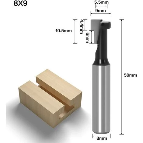 GUAZHUNIFR Fraise En Rainure En T, Lame Bit De Routeur Queue De Fraise Avec Lame Fraises à Bois Fraises à Défoncer En T Routeur à Rainure En T Menuiserie T-Slot Guazhuni (8mm ) â Image 2