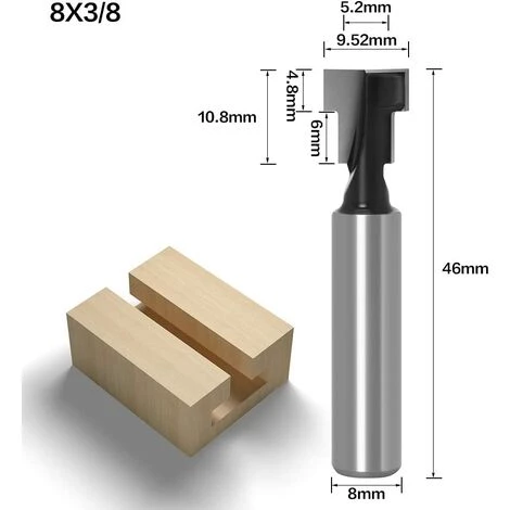 GUAZHUNIFR Fraise En Rainure En T, Lame Bit De Routeur Queue De Fraise Avec Lame Fraises à Bois Fraises à Défoncer En T Routeur à Rainure En T Menuiserie T-Slot Guazhuni (8mm ) â Image 3