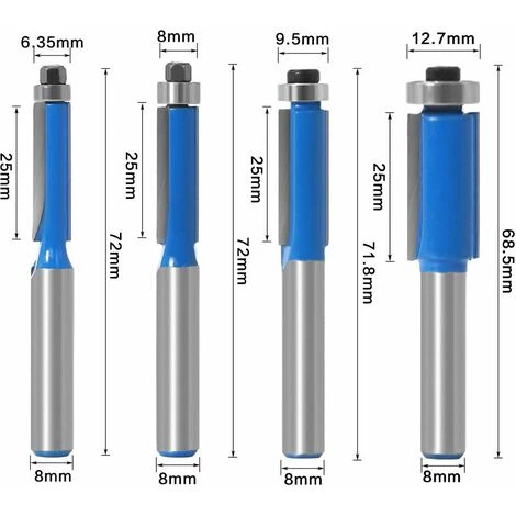 Fraise à Copier Outils De Fraisage De Menuiserie Bricolage De Coupe Avec Roulement Supérieur, Queue Garniture Affleurante Routeur 8 MM,Irisfr(4pcs) – Image 2
