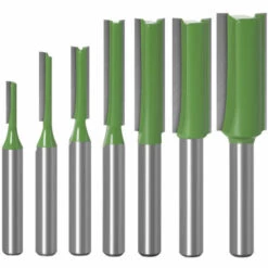 SUPERSELLER Fraise Pour Défonceuse, Affleureuse Et Toupie 7PCS Router Bits Set 6.35mm (1/4 Inch) Shank 3 4 5 6 8 10 12mm Diamètre De Lame Double Flûte Mèche Droite Pour Outil De Fraise à Bois, Vert