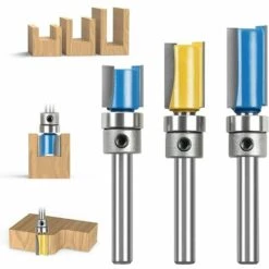 Betterlife Fraise Defonceuse Droite, 3PCS 1/4" Mèches De Routeur En Bois De Carbure, D'embouts Toupie à Finition Affleurante à Motif, Outil De Fraise Avec Roulement Supérieur Pour Menuisier Bricolage