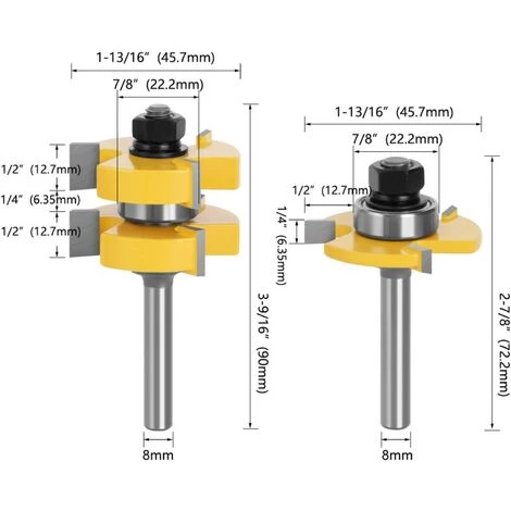 8mm Queue Langue Appariée Et Fraise De Rainure Set 3 Dents Forme T Cutter En Bois De Coupe Outil De Travail Du Bois -Triomphe – Image 2