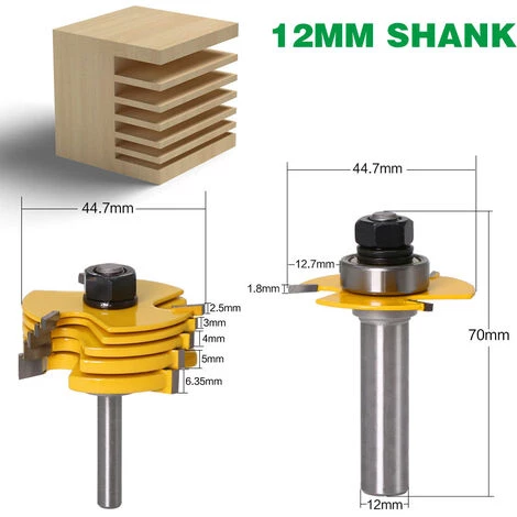TINOR 12mm Jeu De Forets De Toupie à 3 Ailes Réglables Router à Rainure Bits Fraise à Bois Mèche De Menuiserie Routeur T Forme Avec 6pcs Lame De Coupe 1,8mm, 2,5mm, 3mm, 4mm, 5mm, 6,35mm – Image 2