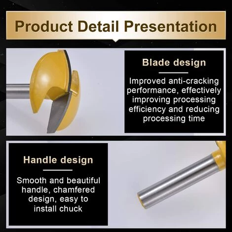 ALMI Fraise Horizontale Pour Toupie, Fraise Pour Chape, Petite Toupie Avec Tige De 8mm (tige De 8mm, Largeur De 1-3/4", Rayon De 1.65") – Image 4