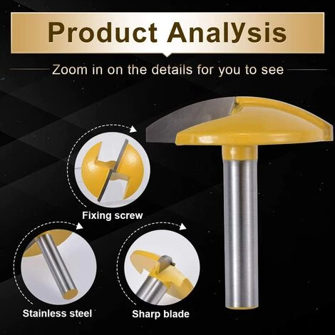 ALMI Fraise Horizontale Pour Toupie, Fraise Pour Chape, Petite Toupie Avec Tige De 8mm (tige De 8mm, Largeur De 1-3/4", Rayon De 1.65") – Image 5