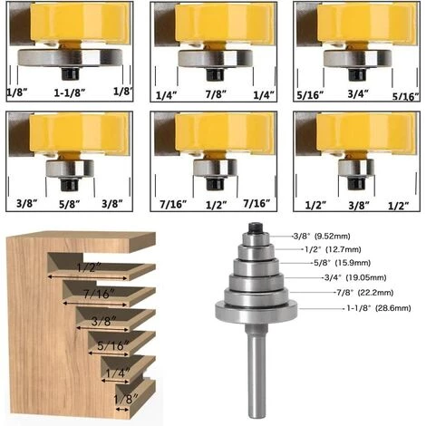 FLYME Mèche De Routeur Avec 6 Ensembles De Roulements, Rainureuse à Bois à Tige De 1/2" Pour Plusieurs Profondeurs 1/8", 1/4", 5/16", 3/8", 7/16", 1/2" – Image 4