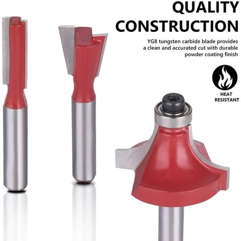 LEDMOMO Fraises Defonceuse 6.35mm. Coffret De 15 Fraises Tige De 6.35mm 1/4", Coupe-outils Pour Travail Bois à Pointe En Carbure De Tungstène, Tige Forets En Acier Forgé â Image 4