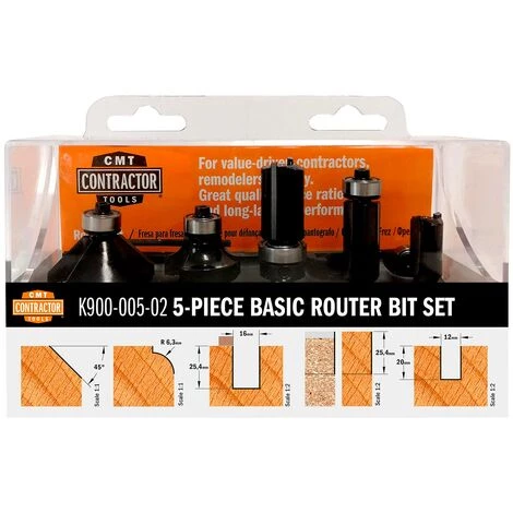 CMT ORANGE TOOLS K900-005-02 COFFRET FRAISE PROFILÉS ET DROITS 5PZ HW Z2 S=8 D=12/16/12.7/25/35 DR