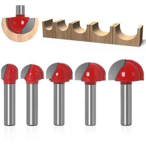 FR-LIFE Fraise à Fond Rond Bois, BR-Vie 5PCS Router Bits 8mm Tige 12/16/ 19/22/25mm Fraise à Gorges Carbure Queue Fraise à Rainurer Pour Défonceuse Outil De Coupe Bit De Routeur