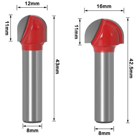 FR-LIFE Fraise à Fond Rond Bois, BR-Vie 5PCS Router Bits 8mm Tige 12/16/ 19/22/25mm Fraise à Gorges Carbure Queue Fraise à Rainurer Pour Défonceuse Outil De Coupe Bit De Routeur – Image 2