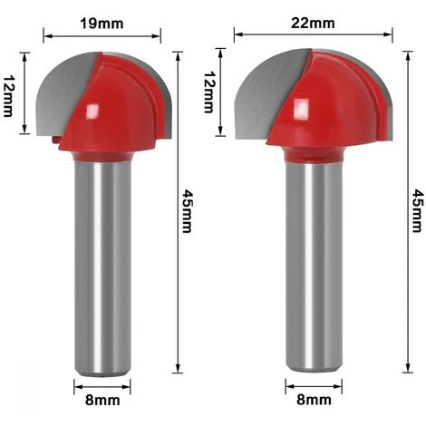 FR-LIFE Fraise à Fond Rond Bois, BR-Vie 5PCS Router Bits 8mm Tige 12/16/ 19/22/25mm Fraise à Gorges Carbure Queue Fraise à Rainurer Pour Défonceuse Outil De Coupe Bit De Routeur – Image 3