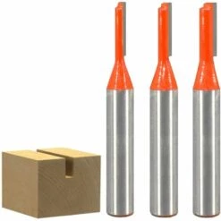 FR-LIFE BR-Vie 8mm Tige Straight Routeur Bit Set, 3pcs Fraise à Rainurer Fraise à Bois Coupe-flûte Simple Mèches Carbide Router Bits à Bois Fraise à Menuiserie Outil