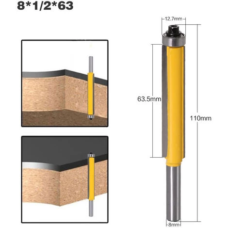 AIDUCHO 1Pcs 8mm Tige Fraise à Affleurer à Roulement, Fraise à Copier Avec Roulement Supérieur, Extra-longue Fraise à Bois - 8*1/2*63.5 – Image 2