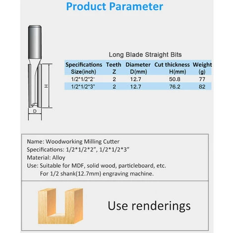 LUCKY-88 Fraise En Alliage Allongé Pour Le Travail Du Bois, Outil De Rainurage Pour Le Travail Du Bois (1/2*1/2*2) – Image 3