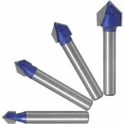 4pcs 6.35mm Tige 90°V Groove Routeur Bits Fraisage Du Bois 6.35mm, 7.94mm, 9.52mm, 12.7mm Fraise à Rainurer Bits En Forme V, Outil De Coupe Du Bois Bleu GrooFoo