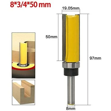 TOPHOMER Fraise à Copier, Routeur De Fraise à Bois Queue 8mm Lame 50mm En Acier Allié Haute Qualité Pour Travail Du Bois Massif/Panneau De Particules/ MDF à La Main, Jaune (8*3/4*50mm) â Image 2