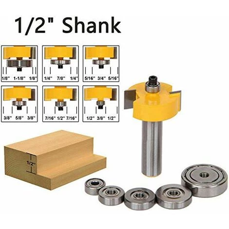 TOPHOMER Fraise De D¨¦fonceuse Outil Menuserie 1/2"H Shank Bit Avec 6 Ensemble Roulements Pour Plusieurs Profondeurs 3/8 '' 3/8 ''5/8 ''3/4 ''7/8 ''1-1/8 '' Outil De Menuiserie – Image 3