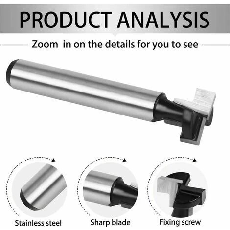 Dontodent 8mm Fraise En Rainure En T, Routeur à Rainure En T Forme Routeur Bits, 3Pcs (7.93/9.52/12.7mm) Queue De Fraise Avec Lame Fraises à Bois Pour Outils électriques Outil De Menuiserie – Image 3