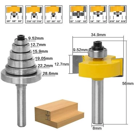 Cisea Fraise à Feuillure De 8mm Avec 6 Roulements Pour Plusieurs Profondeurs 28.6,22.2,19.05,15.9,12.7,9.52mm Outil De Travail Du Bois – Image 3