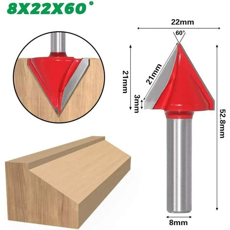 MèREÉTERNEL 6Pcs Fraise à Rainurer Droit En V, 60° 90° 120°, Queue De 8mm, Fraise à Bois 3D En V Fraise à Graver CNC Ternel – Image 2