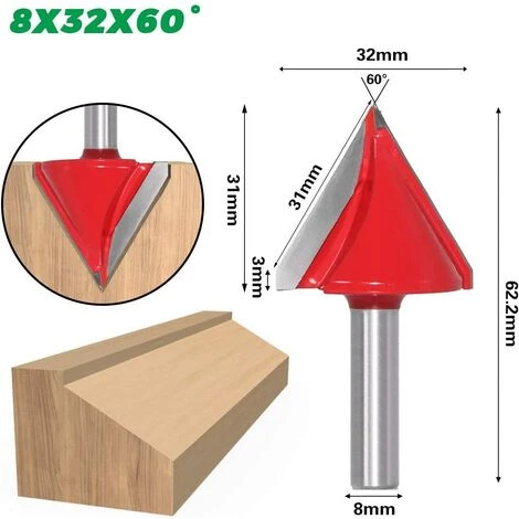 MèREÉTERNEL 6Pcs Fraise à Rainurer Droit En V, 60° 90° 120°, Queue De 8mm, Fraise à Bois 3D En V Fraise à Graver CNC Ternel – Image 5