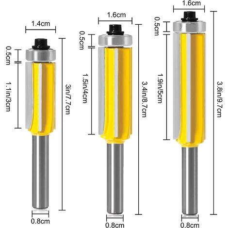 LTS FAFA 3 Pièces,Fraise Defonceuse,Tige 4 Flûte Fraise à Copier Avec Roulement Supérieur Fraise Pour Affleurer Droite Carbure Fraisage De Menuiserie Bricolage De Coupe (Métal) – Image 2