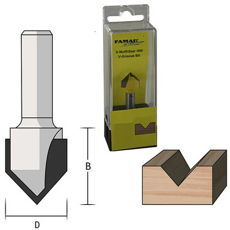 FAMAG Fraise à Rainurer V 90° D. 19,1 Mm Lu. 15,9 Mm Lt. 48 Mm Queue 8 Mm