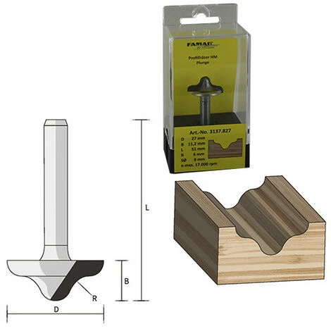FAMAG Fraise à Profil D. 27 Mm Ht. 11,2 M R6°/5° Lt. 51 Mm Queue De 8 Mm