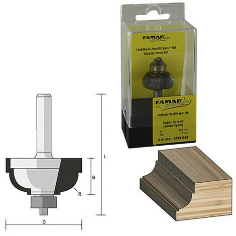 FAMAG Fraise Pour Profil Congé D. 28,6 MmHt. 12,7 Mm R4,8° Lt. 51 Mm Queue 8 Mm + Roulement à Billes