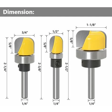 LLOVE Roulement à Billes 1/4" Shank & Shell Milling Bit Set 3pcs – Image 2