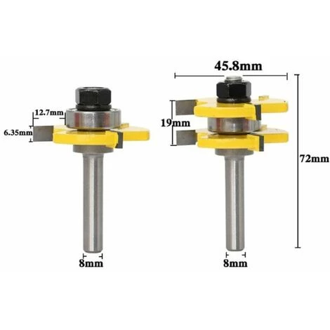 MONLY Rainure Et Languette Fraise Ensemble 3 Cannelures 8mm Tige T Forme Bois Fraise Fraise Outils De Travail Du Bois – Image 3